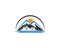 Mountain Home With Sun Symbol Logo Design