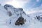 Mountain hut - shelter for mountaneers from the snow storm in winter