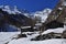 Mountain huts under snow, Italian Alps, Aosta Valley.