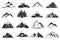 Mountain icons. Mountains top silhouette shapes, snow rocky range. Outdoor landscape hill peaks symbols vector set