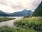 Mountain lake, Alpine massif, beautiful canyon in Austria. Alpine valley in summer, clear water.