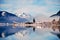 Mountain lake in Alps with scenic reflection