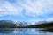 Mountain lake blue sky