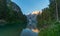 The mountain lake of Braies immersed in the green of South Tyrol