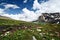 Mountain lake,Caucasus.Blue sky with white clouds.