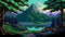 Mountain lake, forest landscape AI generated pixel