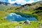 Mountain lake Lago di Loie in National park Gran Paradiso, Lillaz, Cogne, Aosta valley, Italy.
