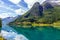 Mountain and lake Lovatnet, Norway