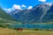 Mountain and lake Lovatnet, Norway