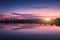 Mountain lake with moonrise at night. Night landscape