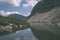 mountain lake panorama view in late summer in Slovakian Carpathian Tatra with reflections of rocky hills in water. Rohacske plesa