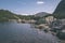 mountain lake panorama view in late summer in Slovakian Carpathian Tatra with reflections of rocky hills in water. Rohacske plesa