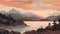 Mountain And Lake: A Tonalist Illustration Of Nature-inspired Imagery