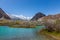 Mountain lake under the sunny day with blue sky along Karakorum Highway in Passu, Hunza district