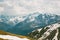 Mountain Landscape aerial view snowy peaks and clouds