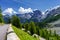 Mountain landscape along the road to Stelvio pass at summer. Glacier