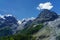 Mountain landscape along the road to Stelvio pass at summer. Glacier