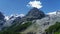 Mountain landscape along the road to Stelvio pass at summer. Glacier