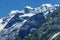 Mountain landscape along the road to Stelvio pass at summer. Glacier