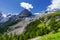 Mountain landscape along the road to Stelvio pass at summer. Glacier