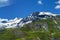 Mountain landscape along the road to Stelvio pass at summer. Glacier