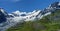 Mountain landscape along the road to Stelvio pass at summer. Glacier