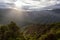 Mountain Landscape Background. Sunset Sky with Sunrays. Near Dorgali, Sardinia, Italy