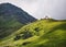 Mountain landscape. Carpathian Mountains in Romania. Cliffs nearby Transfagarasan road. High mountain peaks