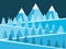 Mountain landscape with Christmas trees. Snowy peaks flat design. Vector