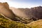 Mountain landscape with cliffs and village and terrace gardens. Famous old town of Masca on Tenerife, Canary Islands