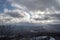 Mountain landscape. Cumulus white clouds hang over the Ural mountains