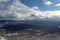 Mountain landscape. Cumulus white clouds hang over the Ural mountains