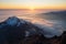 Mountain landscape, Dawn in the mountains above the clouds.