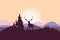 Mountain landscape with deer. Summer nature. Travel, outdoor activities, outdoor sports, vacation. Flat style.