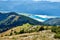 Mountain landscape with family and forest in Austrian Alps. Salzkammergut region, Wolfgangsee