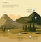 Mountain landscape with fir forest. Tourism route infographic.