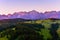 Mountain landscape. The first rays of the sun dawning on the tops of high mountains