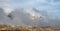 Mountain landscape with fog in autumn. Tre Cime dolomiti Italy