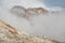 Mountain landscape with fog in autumn. Tre Cime dolomiti Italy