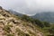 Mountain landscape on hiking trail, Corse, France.