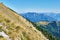 Mountain landscape with hiking trail and view of beautiful landscape. Salzkammergut region, Schafberg, Austria.