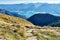 Mountain landscape with hiking trail and view of beautiful landscape. Salzkammergut region, Schafberg, Austria