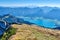 Mountain landscape with hiking trail and view of beautiful landscape. Salzkammergut region, Schafberg, Austria.