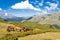 Mountain landscape with horses