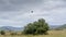 Mountain landscape with hot air balloon