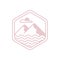 Mountain landscape icon. Hexagon label. Concept of adventure, exploration, nature. Vector illustration, flat design