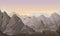 Mountain landscape illustration. beautiful horizontal nature background with hills and peaks at vivid sunset. Rocks and sky at