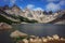 Mountain landscape with lake, Nahuel Huapi National Park, Toncek lagoon surrounded by steep granite rocks and Torre Principal peak