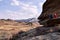 Mountain landscape. Large stones. Blue sky