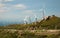 Mountain landscape with modern windmills